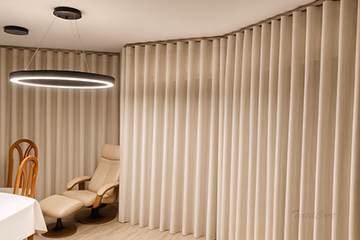Cortinas onda perfecta con riel curvado salon moderno 2 textilcort